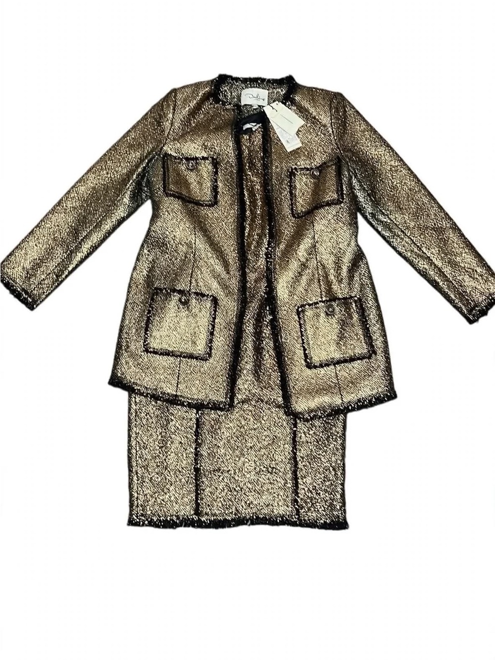 Darling Gold Tweed Dress & Jacket Coat Set NWT Metallic Chanel Style 2 Piece